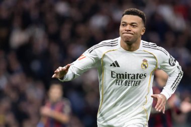 Madrid, İspanya - 17 Ocak 2026: Real Madrid ile Levante FC arasındaki lig maçı Santiago Bernabeu 'da oynandı. Maç sırasında Real Madrid oyuncuları.