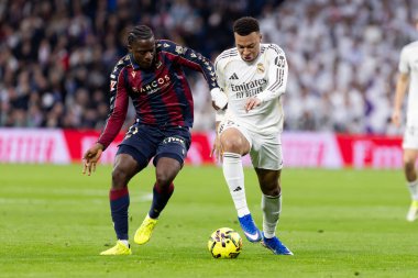 Madrid, İspanya - 17 Ocak 2026: Real Madrid ile Levante FC arasındaki lig maçı Santiago Bernabeu 'da oynandı. Maç sırasında Real Madrid oyuncuları.