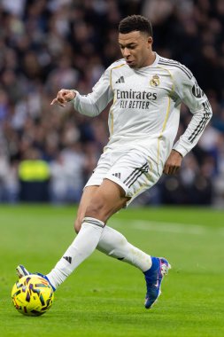 Madrid, İspanya - 17 Ocak 2026: Real Madrid ile Levante FC arasındaki lig maçı Santiago Bernabeu 'da oynandı. Maç sırasında Real Madrid oyuncuları.