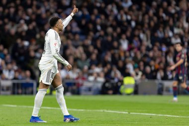 Madrid, İspanya - 17 Ocak 2026: Real Madrid ile Levante FC arasındaki lig maçı Santiago Bernabeu 'da oynandı. Maç sırasında Real Madrid oyuncuları.