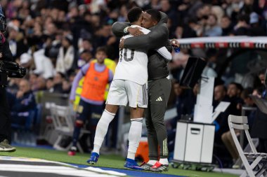 Madrid, İspanya - 17 Ocak 2026: Real Madrid ile Levante FC arasındaki lig maçı Santiago Bernabeu 'da oynandı. Maç sırasında Real Madrid oyuncuları.