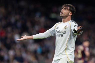 Madrid, İspanya - 17 Ocak 2026: Real Madrid ile Levante FC arasındaki lig maçı Santiago Bernabeu 'da oynandı. Maç sırasında Real Madrid oyuncuları.