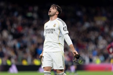 Madrid, İspanya - 17 Ocak 2026: Real Madrid ile Levante FC arasındaki lig maçı Santiago Bernabeu 'da oynandı. Maç sırasında Real Madrid oyuncuları.