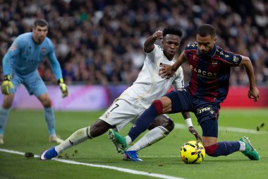 Madrid, İspanya - 17 Ocak 2026: Real Madrid ile Levante FC arasındaki lig maçı Santiago Bernabeu 'da oynandı. Maç sırasında Real Madrid oyuncuları.