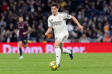 Madrid, İspanya - 17 Ocak 2026: Real Madrid ile Levante FC arasındaki lig maçı Santiago Bernabeu 'da oynandı. Maç sırasında Real Madrid oyuncuları.