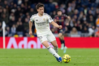 Madrid, İspanya - 17 Ocak 2026: Real Madrid ile Levante FC arasındaki lig maçı Santiago Bernabeu 'da oynandı. Maç sırasında Real Madrid oyuncuları.