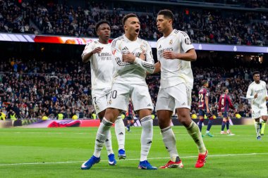 Madrid, İspanya - 17 Ocak 2026: Real Madrid ile Levante FC arasındaki lig maçı Santiago Bernabeu 'da oynandı. Maç sırasında Real Madrid oyuncuları.