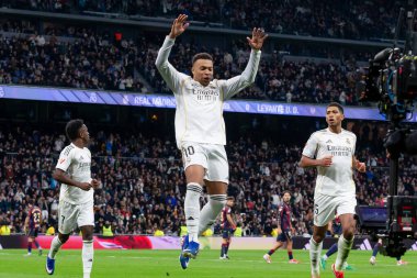 Madrid, İspanya - 17 Ocak 2026: Real Madrid ile Levante FC arasındaki lig maçı Santiago Bernabeu 'da oynandı. Maç sırasında Real Madrid oyuncuları.