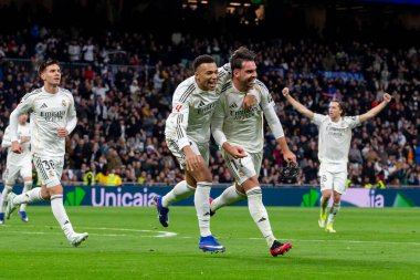 Madrid, İspanya - 17 Ocak 2026: Real Madrid ile Levante FC arasındaki lig maçı Santiago Bernabeu 'da oynandı. Maç sırasında Real Madrid oyuncuları.