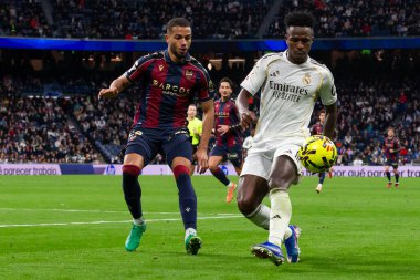 Madrid, İspanya - 17 Ocak 2026: Real Madrid ile Levante FC arasındaki lig maçı Santiago Bernabeu 'da oynandı. Maç sırasında Real Madrid oyuncuları.