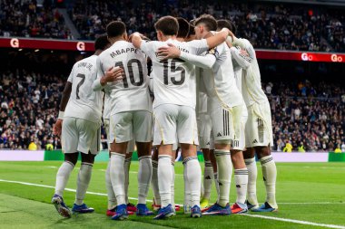 Madrid, İspanya - 17 Ocak 2026: Real Madrid ile Levante FC arasındaki lig maçı Santiago Bernabeu 'da oynandı. Maç sırasında Real Madrid oyuncuları.