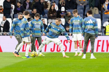 Madrid, İspanya - 17 Ocak 2026: Real Madrid ile Levante FC arasındaki lig maçı Santiago Bernabeu 'da oynandı. Maç sırasında Real Madrid oyuncuları.