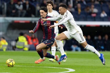 Madrid, İspanya - 17 Ocak 2026: Real Madrid ile Levante FC arasındaki lig maçı Santiago Bernabeu 'da oynandı. Maç sırasında Real Madrid oyuncuları.