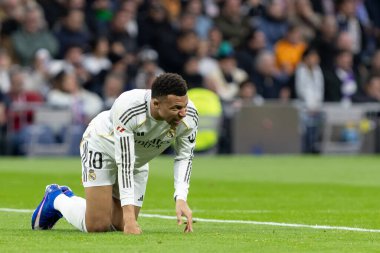 Madrid, İspanya - 17 Ocak 2026: Real Madrid ile Levante FC arasındaki lig maçı Santiago Bernabeu 'da oynandı. Maç sırasında Real Madrid oyuncuları.