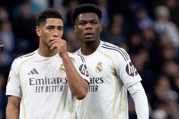 Madrid, İspanya - 17 Ocak 2026: Real Madrid ile Levante FC arasındaki lig maçı Santiago Bernabeu 'da oynandı. Maç sırasında Real Madrid oyuncuları.