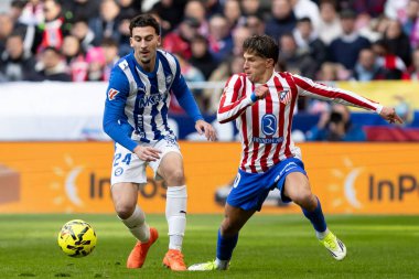 Madrid, İspanya - 19 Ocak 2026: Madrid 'de Atletico Madrid ile Alaves arasında oynanan lig maçı. Maç sırasında Alaves oyuncuları. EA Spor Ligi 2026. İspanyol futbolu.