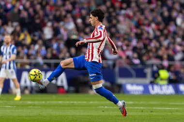 Madrid, İspanya - 19 Ocak 2026: Madrid 'de Atletico Madrid ile Alaves arasında oynanan lig maçı. Maç sırasında Atletico Madrid oyuncuları. EA Spor Ligi 2026. İspanyol futbolu.