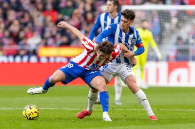 Madrid, İspanya - 19 Ocak 2026: Madrid 'de Atletico Madrid ile Alaves arasında oynanan lig maçı. Maç sırasında Atletico Madrid oyuncuları. EA Spor Ligi 2026. İspanyol futbolu.