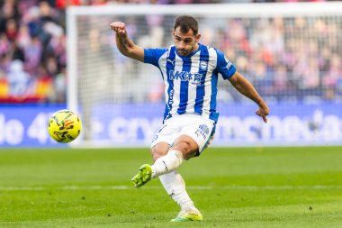 Madrid, İspanya - 19 Ocak 2026: Madrid 'de Atletico Madrid ile Alaves arasında oynanan lig maçı. Maç sırasında Alaves oyuncuları. EA Spor Ligi 2026. İspanyol futbolu.