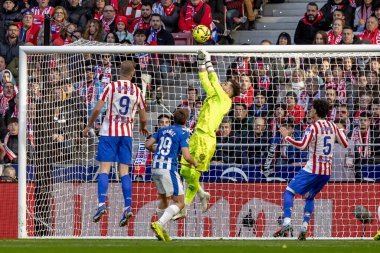 Madrid, İspanya - 19 Ocak 2026: Madrid 'de Atletico Madrid ile Alaves arasında oynanan lig maçı. Maç sırasında Alaves oyuncuları. EA Spor Ligi 2026. İspanyol futbolu.