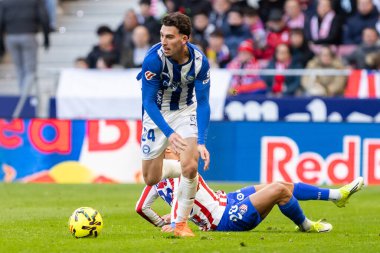 Madrid, İspanya - 19 Ocak 2026: Madrid 'de Atletico Madrid ile Alaves arasında oynanan lig maçı. Maç sırasında Alaves oyuncuları. EA Spor Ligi 2026. İspanyol futbolu.
