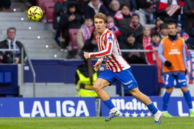 Madrid, İspanya - 19 Ocak 2026: Madrid 'de Atletico Madrid ile Alaves arasında oynanan lig maçı. Maç sırasında Atletico Madrid oyuncuları. EA Spor Ligi 2026. İspanyol futbolu.