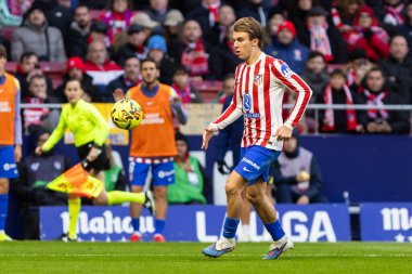 Madrid, İspanya - 19 Ocak 2026: Madrid 'de Atletico Madrid ile Alaves arasında oynanan lig maçı. Maç sırasında Atletico Madrid oyuncuları. EA Spor Ligi 2026. İspanyol futbolu.