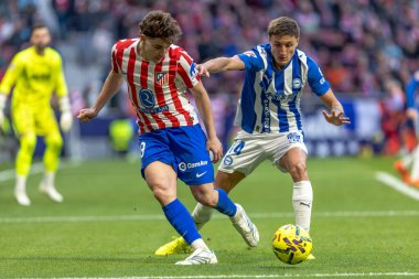 Madrid, İspanya - 19 Ocak 2026: Madrid 'de Atletico Madrid ile Alaves arasında oynanan lig maçı. Maç sırasında Atletico Madrid oyuncuları. EA Spor Ligi 2026. İspanyol futbolu.