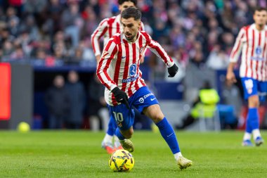 Madrid, İspanya - 19 Ocak 2026: Madrid 'de Atletico Madrid ile Alaves arasında oynanan lig maçı. Maç sırasında Atletico Madrid oyuncuları. EA Spor Ligi 2026. İspanyol futbolu.