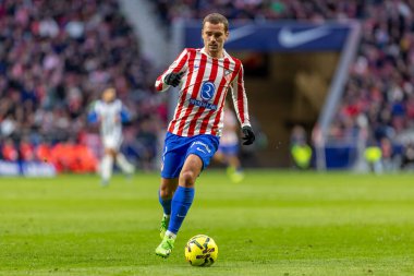 Madrid, İspanya - 19 Ocak 2026: Madrid 'de Atletico Madrid ile Alaves arasında oynanan lig maçı. Maç sırasında Atletico Madrid oyuncuları. EA Spor Ligi 2026. İspanyol futbolu.