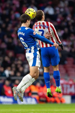 Madrid, İspanya - 19 Ocak 2026: Madrid 'de Atletico Madrid ile Alaves arasında oynanan lig maçı. Maç sırasında Atletico Madrid oyuncuları. EA Spor Ligi 2026. İspanyol futbolu.