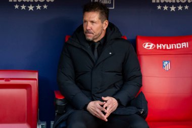 Madrid, İspanya - 19 Ocak 2026: Madrid 'de Atletico Madrid ile Alaves arasında oynanan lig maçı. Maç sırasında Atletico Madrid oyuncuları. EA Spor Ligi 2026. İspanyol futbolu.