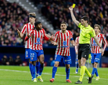 Madrid, İspanya - 8 Şubat 2026: Madrid 'de Atletico Madrid ile Real Betis arasında oynanan lig maçı. Maç boyunca Atletico oyuncuları.