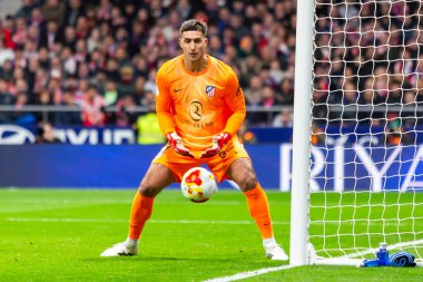 Madrid, İspanya - 12 Şubat 2026: Atletico Madrid ile FC Barcelona arasında Copa del Rey yarı final maçı. Maç boyunca Atletico Madrid 'li oyuncular.