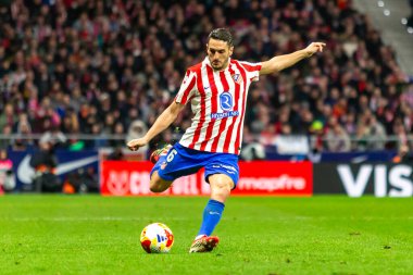 Madrid, İspanya - 12 Şubat 2026: Atletico Madrid ile FC Barcelona arasında Copa del Rey yarı final maçı. Maç boyunca Atletico Madrid 'li oyuncular.