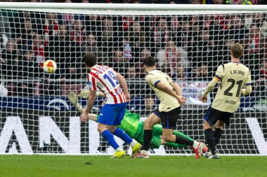 Madrid, İspanya - 12 Şubat 2026: Atletico Madrid ile FC Barcelona arasında Copa del Rey yarı final maçı. Maç boyunca Atletico Madrid 'li oyuncular.