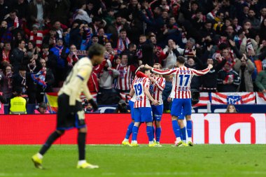 Madrid, İspanya - 12 Şubat 2026: Atletico Madrid ile FC Barcelona arasında Copa del Rey yarı final maçı. Maç boyunca Atletico Madrid 'li oyuncular.