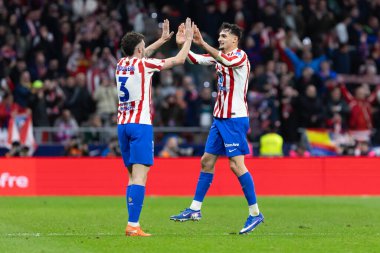 Madrid, İspanya - 12 Şubat 2026: Atletico Madrid ile FC Barcelona arasında Copa del Rey yarı final maçı. Maç boyunca Atletico Madrid 'li oyuncular.