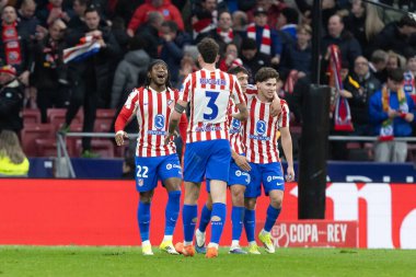 Madrid, İspanya - 12 Şubat 2026: Atletico Madrid ile FC Barcelona arasında Copa del Rey yarı final maçı. Maç boyunca Atletico Madrid 'li oyuncular.
