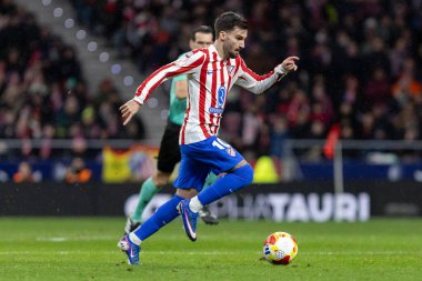 Madrid, İspanya - 12 Şubat 2026: Atletico Madrid ile FC Barcelona arasında Copa del Rey yarı final maçı. Maç boyunca Atletico Madrid 'li oyuncular.