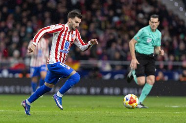 Madrid, İspanya - 12 Şubat 2026: Atletico Madrid ile FC Barcelona arasında Copa del Rey yarı final maçı. Maç boyunca Atletico Madrid 'li oyuncular.