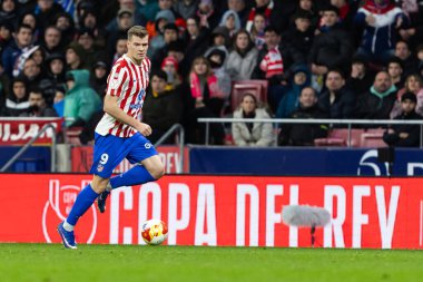 Madrid, İspanya - 12 Şubat 2026: Atletico Madrid ile FC Barcelona arasında Copa del Rey yarı final maçı. Maç boyunca Atletico Madrid 'li oyuncular.