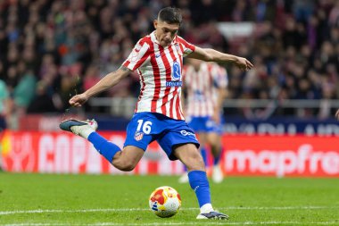 Madrid, İspanya - 12 Şubat 2026: Atletico Madrid ile FC Barcelona arasında Copa del Rey yarı final maçı. Maç boyunca Atletico Madrid 'li oyuncular.