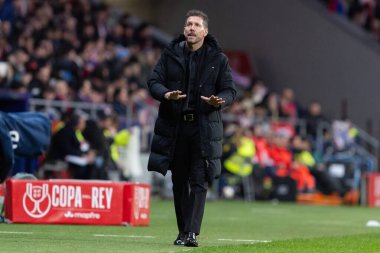 Madrid, İspanya - 12 Şubat 2026: Atletico Madrid ile FC Barcelona arasında Copa del Rey yarı final maçı. Maç boyunca Atletico Madrid 'li oyuncular.