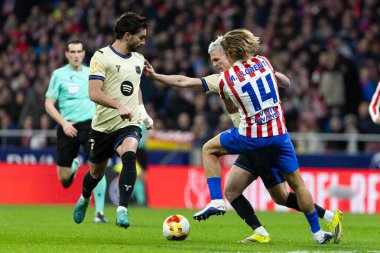 Madrid, İspanya - 12 Şubat 2026: Atletico Madrid ile FC Barcelona arasında Copa del Rey yarı final maçı. FC Barcelona oyuncuları maç boyunca.