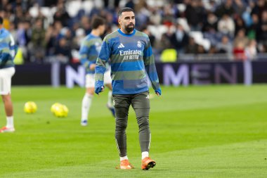 Madrid, İspanya - 14 Şubat 2026: Real Madrid ile Real Sociedad arasındaki lig maçı Madrid 'de oynandı. Maç sırasında Real Madrid oyuncuları. EA Spor Ligi. İspanya Ligi.