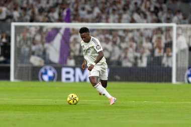 Madrid, İspanya - 14 Şubat 2026: Real Madrid ile Real Sociedad arasındaki lig maçı Madrid 'de oynandı. Maç sırasında Real Madrid oyuncuları. EA Spor Ligi. İspanya Ligi.