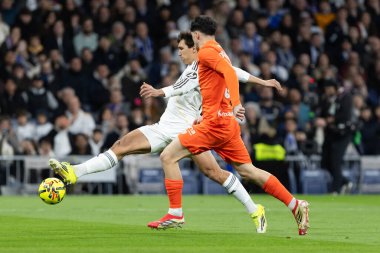 Madrid, İspanya - 14 Şubat 2026: Real Madrid ile Real Sociedad arasındaki lig maçı Madrid 'de oynandı. Maç sırasında Real Madrid oyuncuları. EA Spor Ligi. İspanya Ligi.