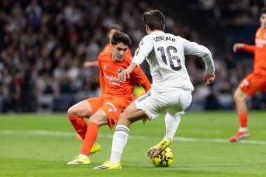 Madrid, İspanya - 14 Şubat 2026: Real Madrid ile Real Sociedad arasındaki lig maçı Madrid 'de oynandı. Maç sırasında Real Madrid oyuncuları. EA Spor Ligi. İspanya Ligi.