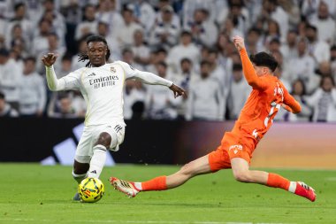 Madrid, İspanya - 14 Şubat 2026: Real Madrid ile Real Sociedad arasındaki lig maçı Madrid 'de oynandı. Maç sırasında Real Madrid oyuncuları. EA Spor Ligi. İspanya Ligi.